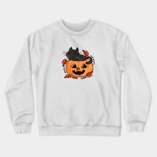 Kawaii Cat inside Halloween Pumpkin Crewneck Sweatshirt